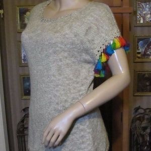 Soft Surroundings Tan Sweater Top w/ Fringe PXS